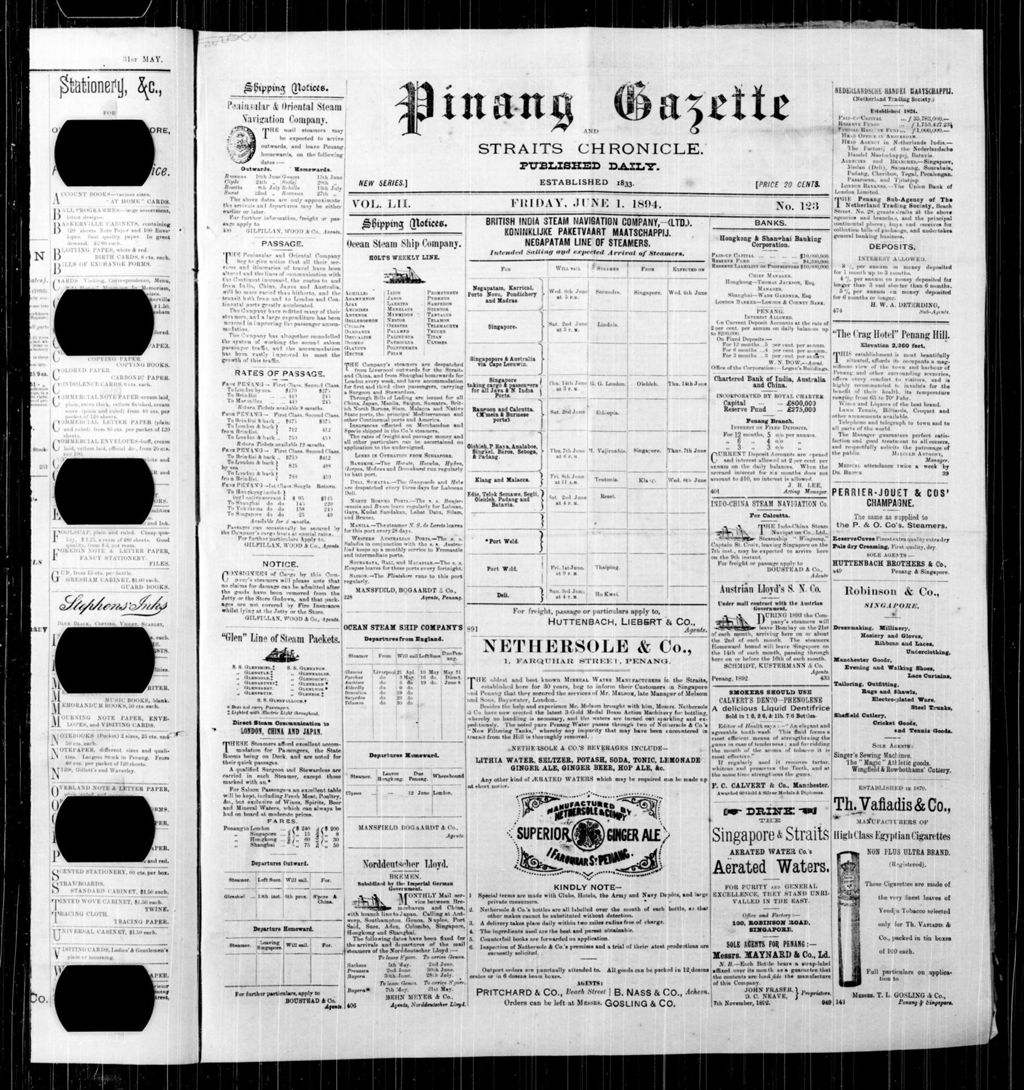 Miniature of Pinang Gazette and Straits Chronicle 01 June 1894