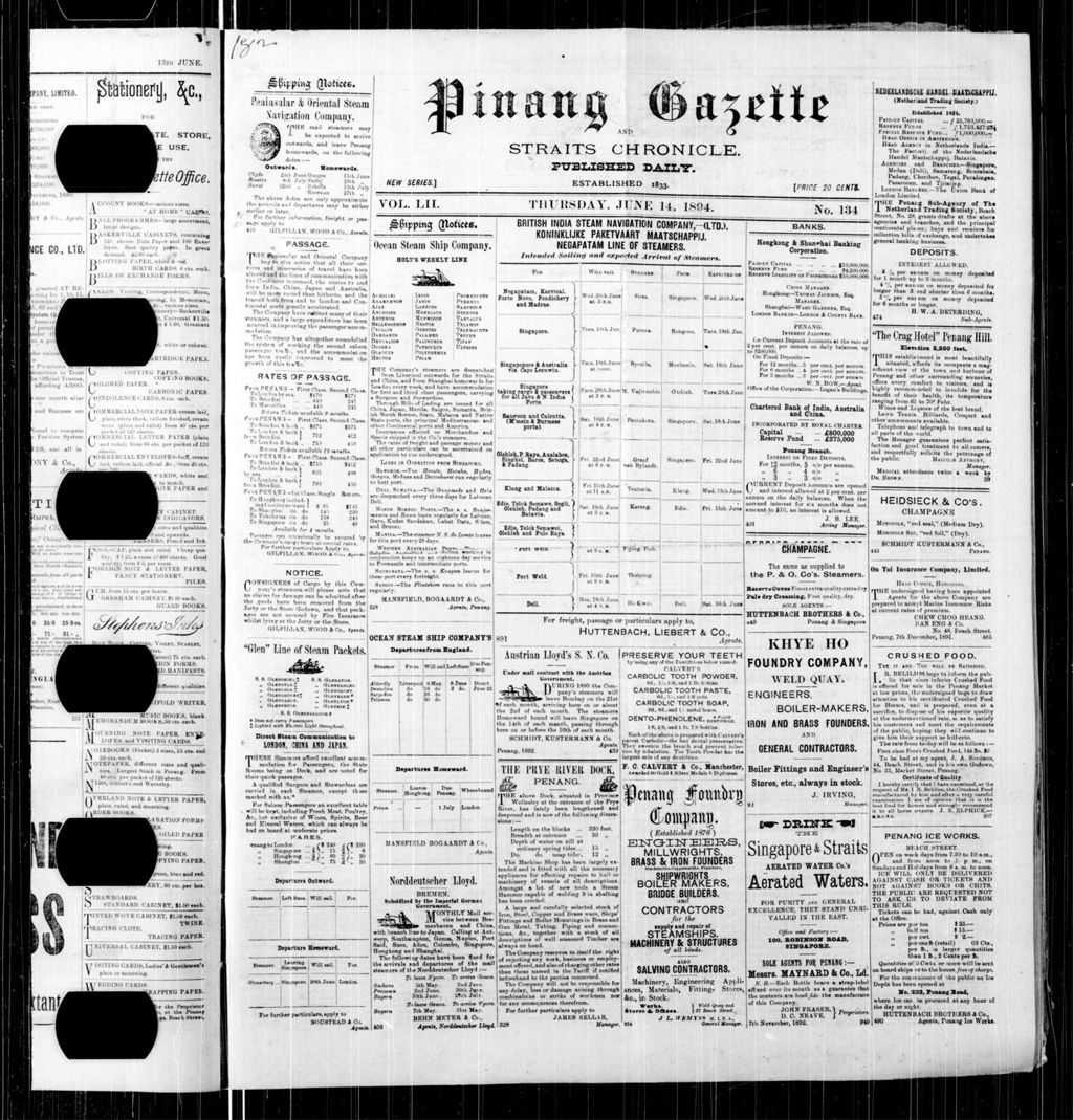 Miniature of Pinang Gazette and Straits Chronicle 14 June 1894