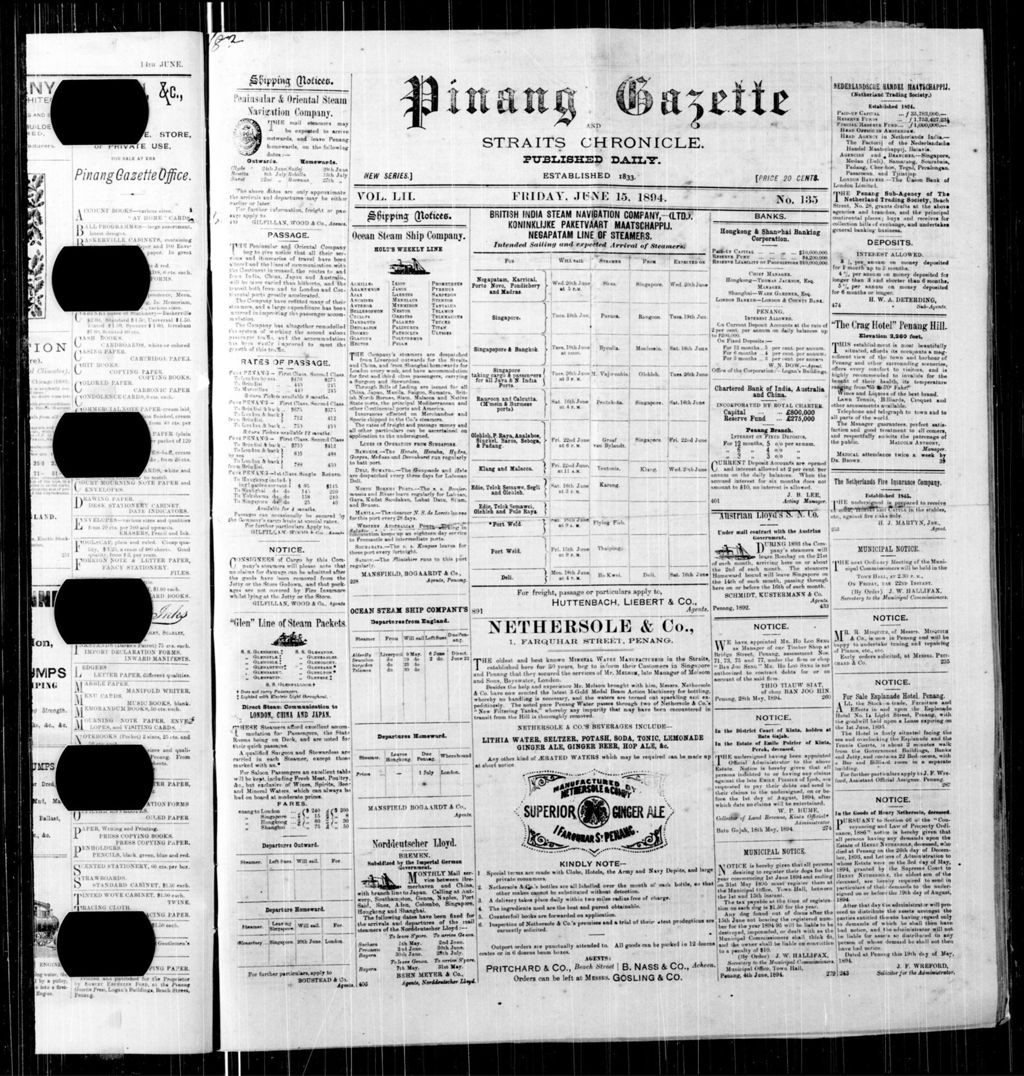 Miniature of Pinang Gazette and Straits Chronicle 15 June 1894