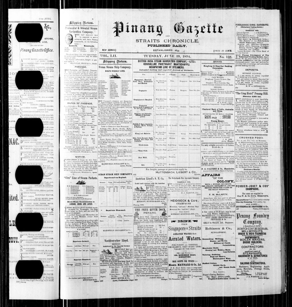 Miniature of Pinang Gazette and Straits Chronicle 19 June 1894