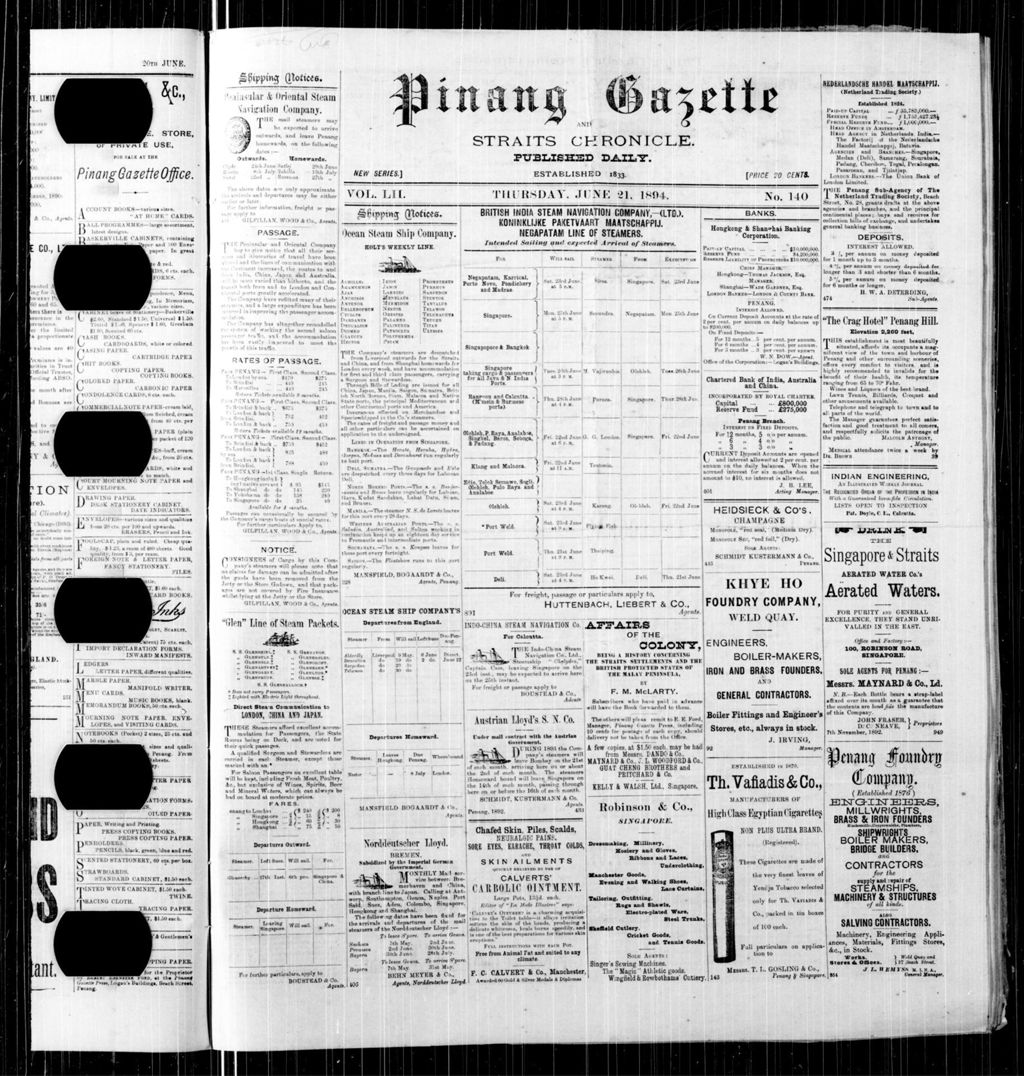 Miniature of Pinang Gazette and Straits Chronicle 21 June 1894