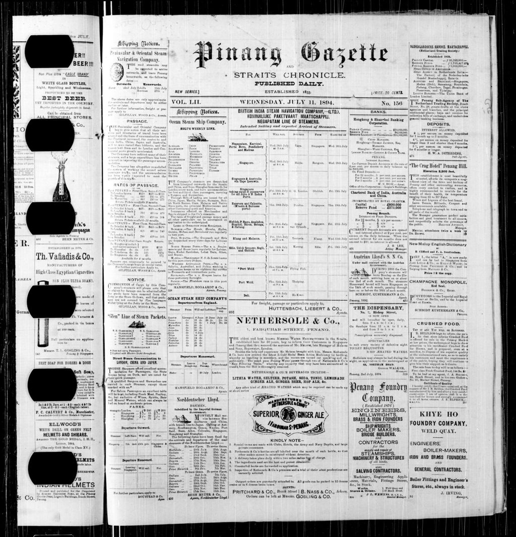 Miniature of Pinang Gazette and Straits Chronicle 11 July 1894