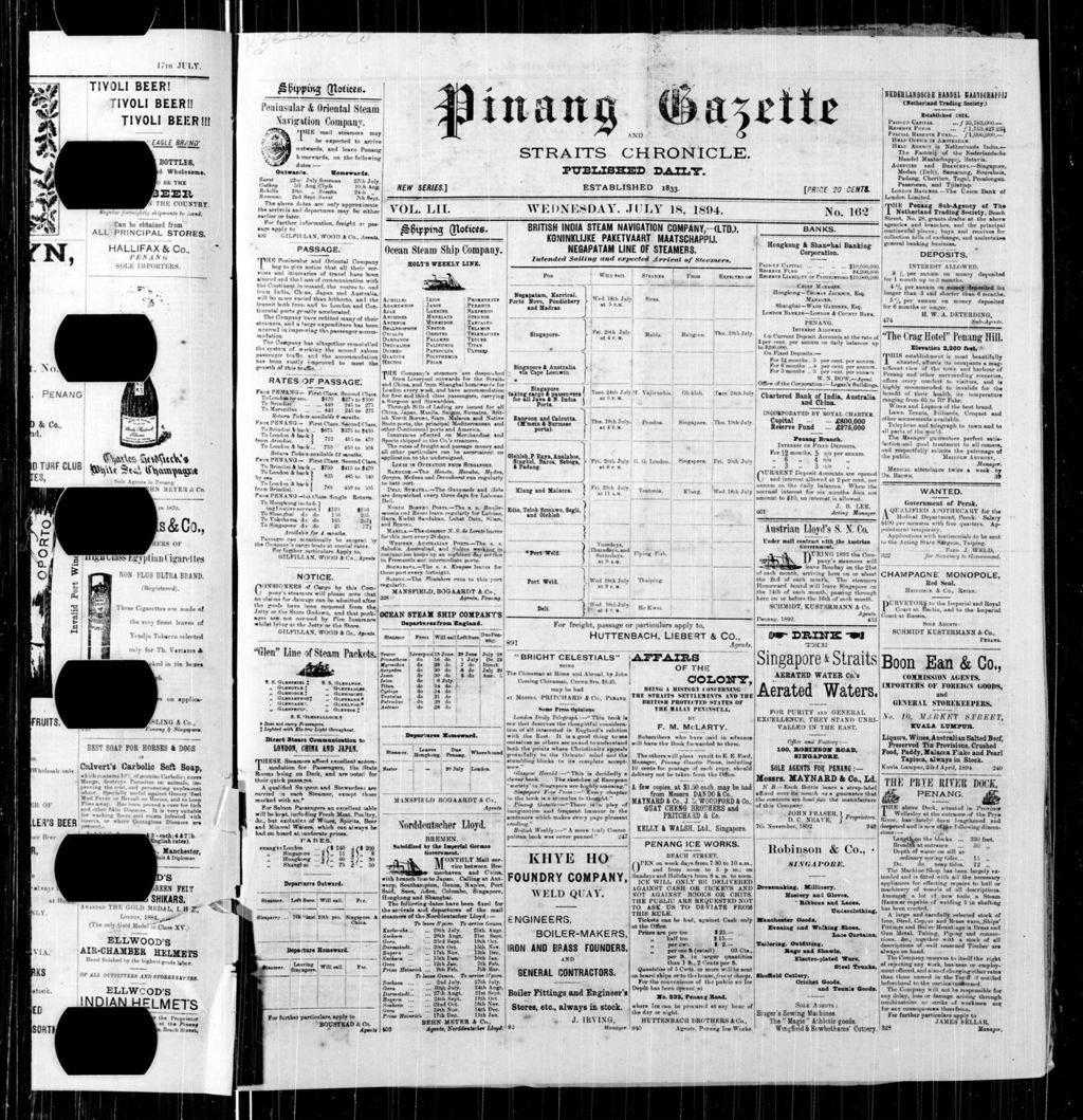 Miniature of Pinang Gazette and Straits Chronicle 18 July 1894