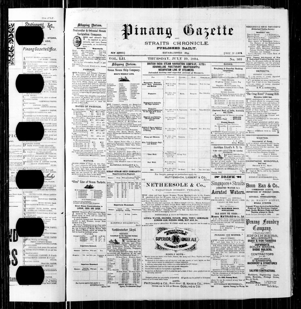 Miniature of Pinang Gazette and Straits Chronicle 19 July 1894