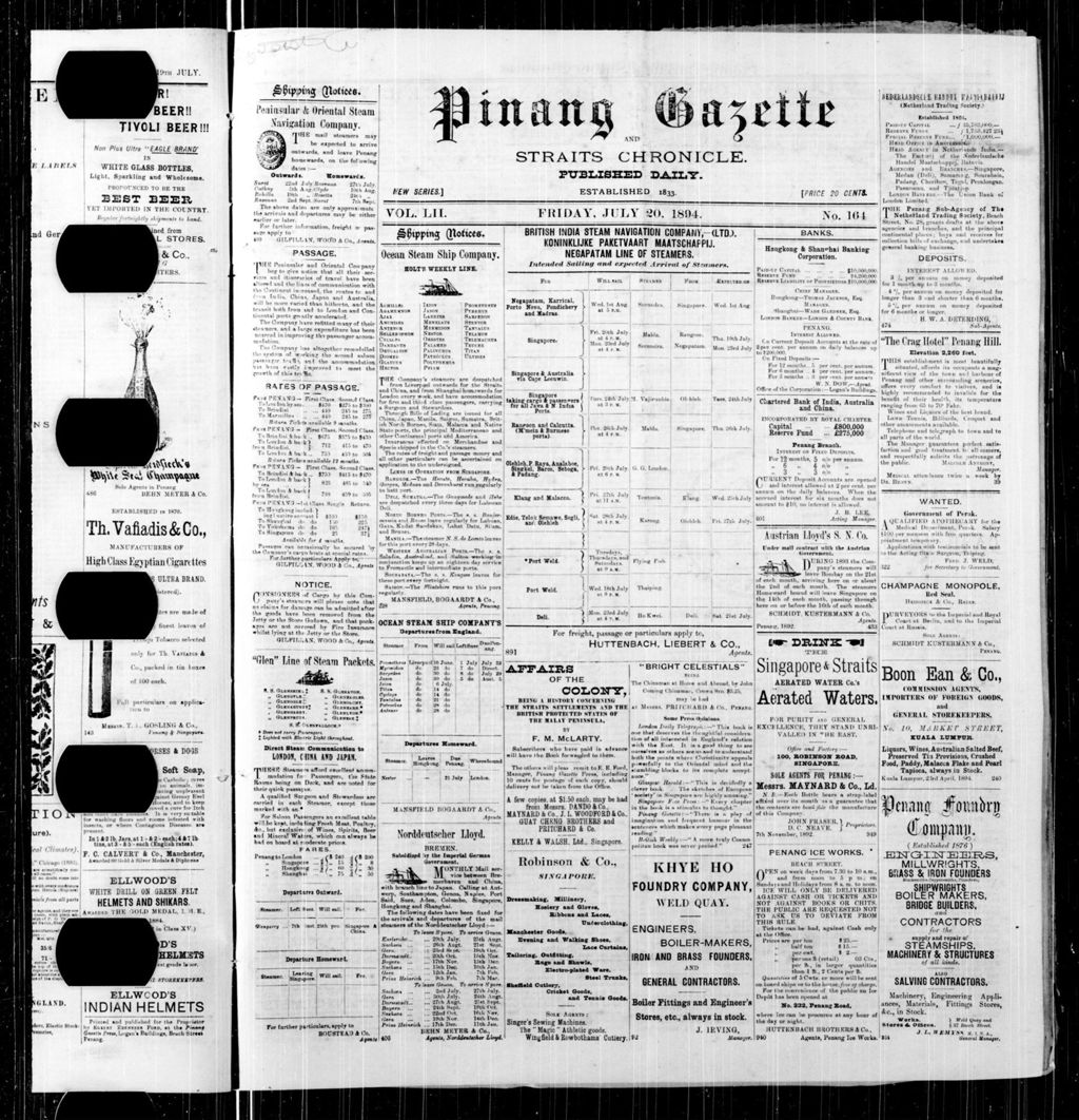 Miniature of Pinang Gazette and Straits Chronicle 20 July 1894