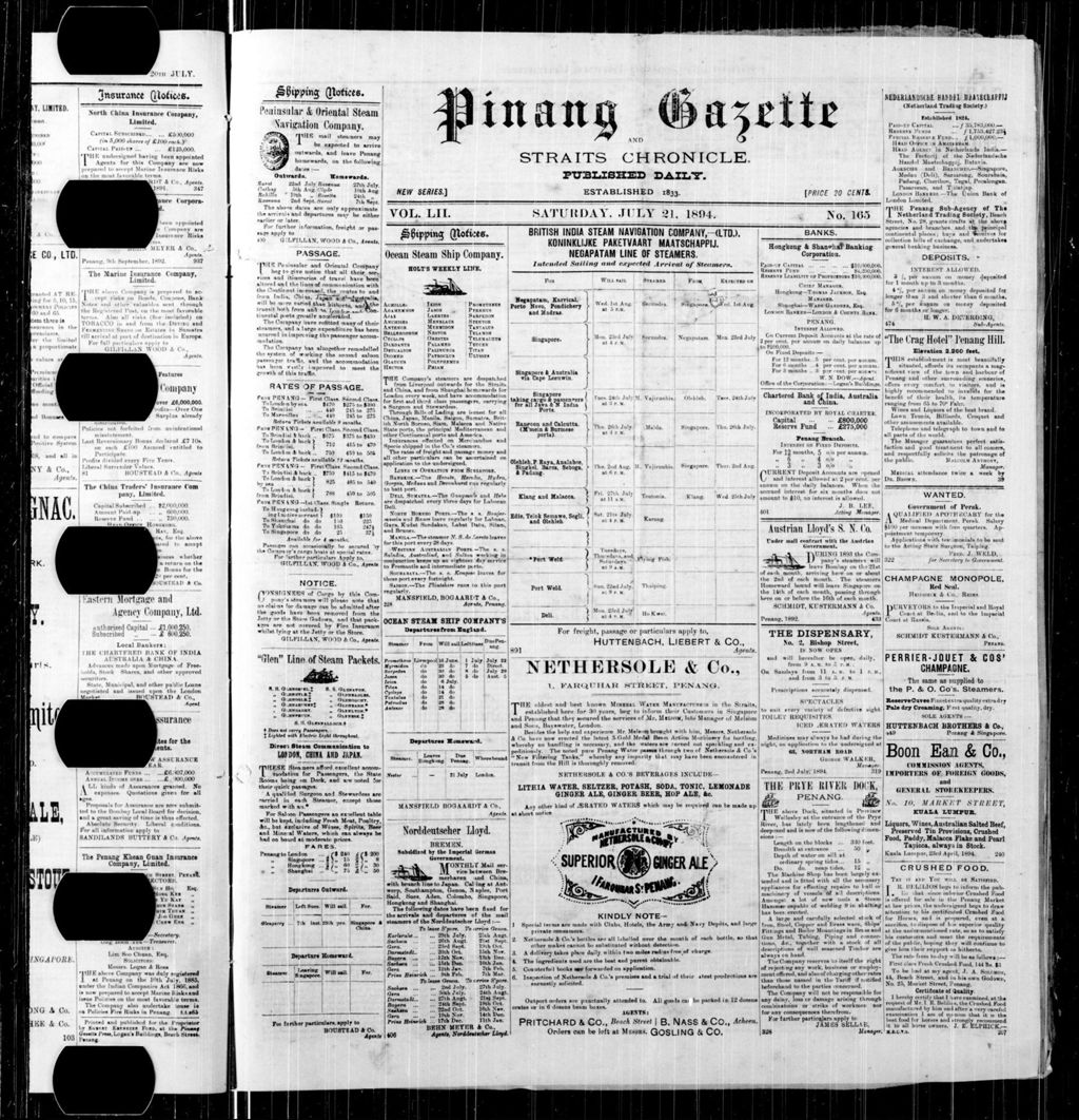 Miniature of Pinang Gazette and Straits Chronicle 21 July 1894