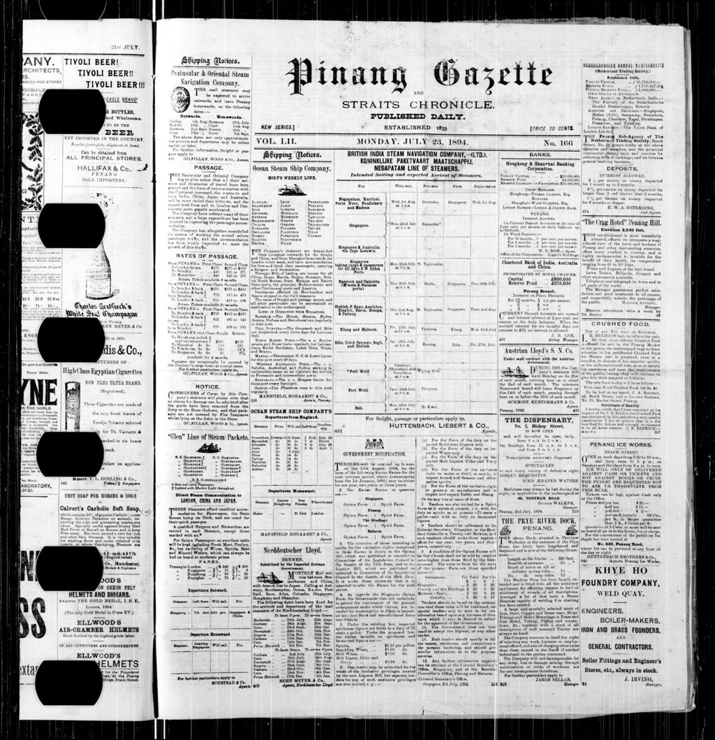 Miniature of Pinang Gazette and Straits Chronicle 23 July 1894