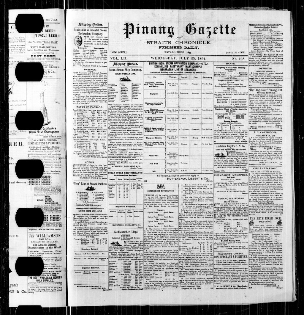 Miniature of Pinang Gazette and Straits Chronicle 25 July 1894