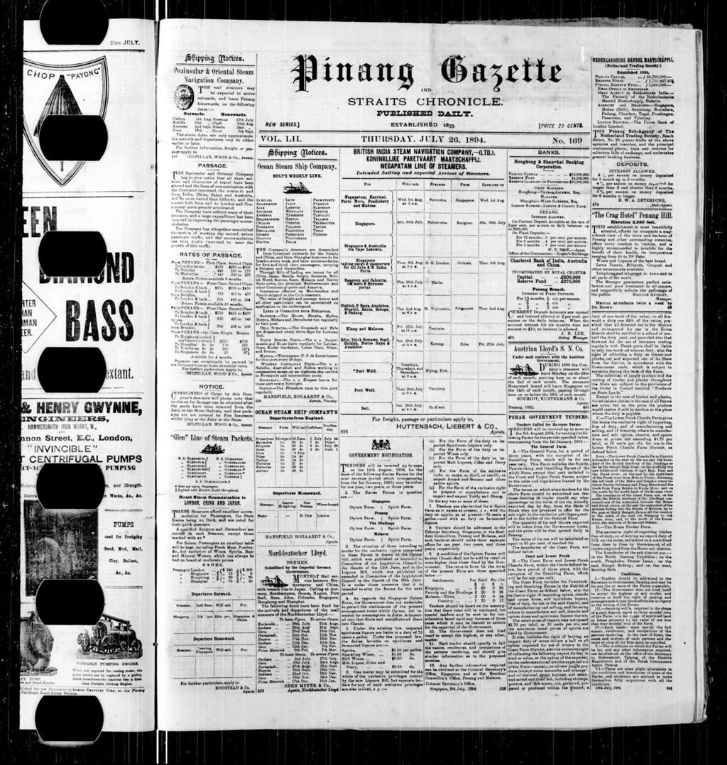 Miniature of Pinang Gazette and Straits Chronicle 26 July 1894