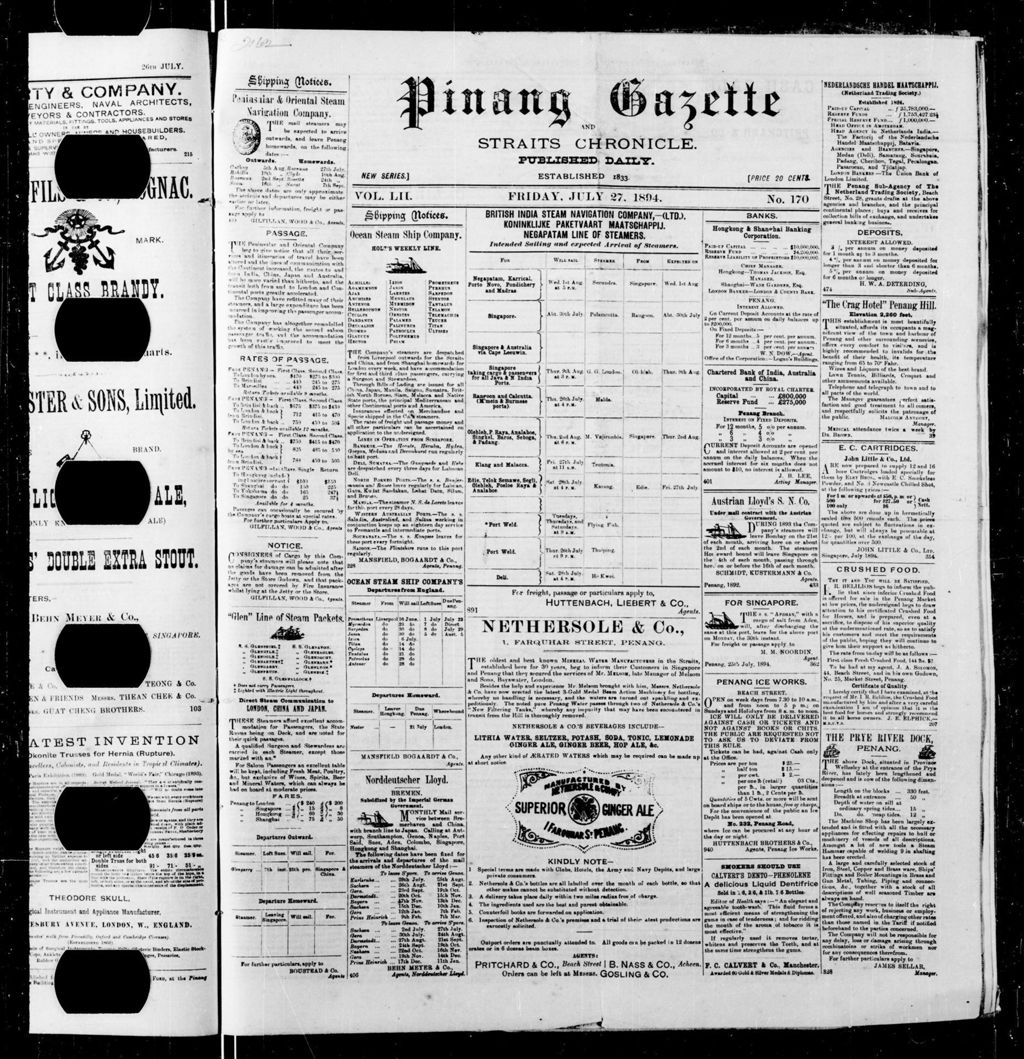 Miniature of Pinang Gazette and Straits Chronicle 27 July 1894