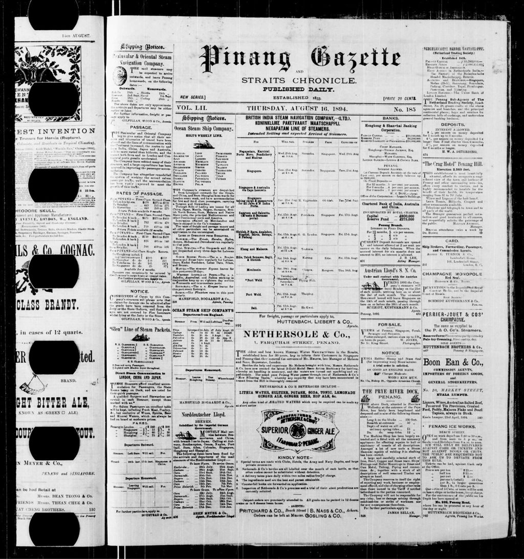 Miniature of Pinang Gazette and Straits Chronicle 16 August 1894