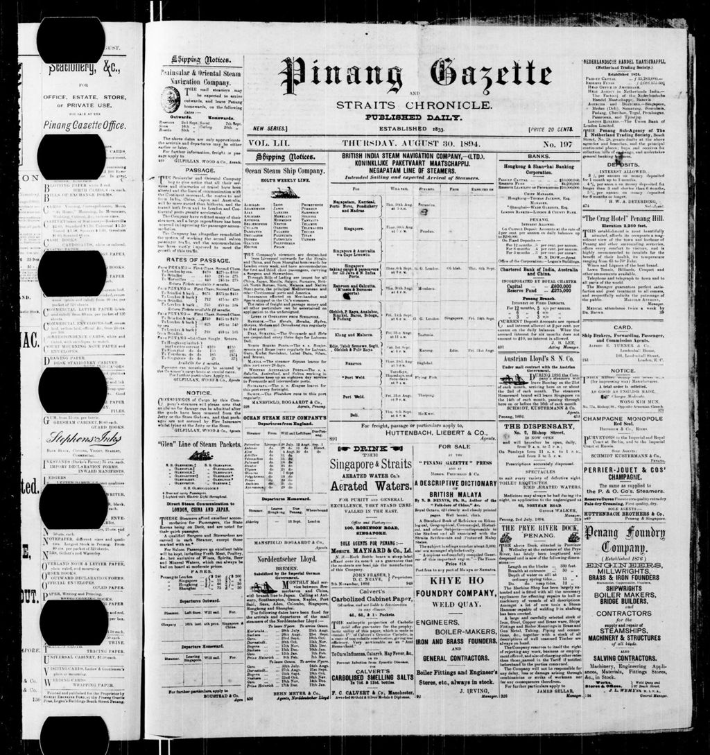 Miniature of Pinang Gazette and Straits Chronicle 30 August 1894