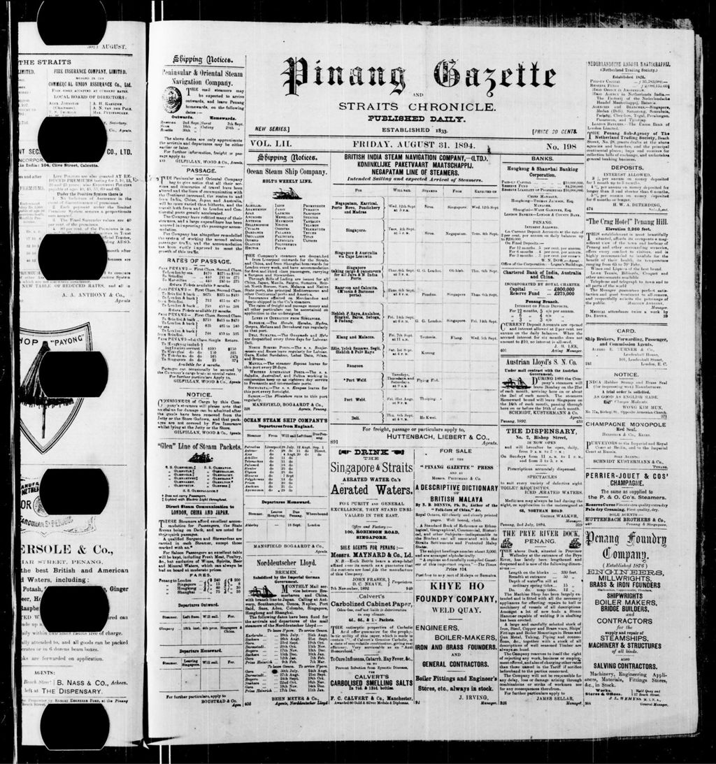 Miniature of Pinang Gazette and Straits Chronicle 31 August 1894