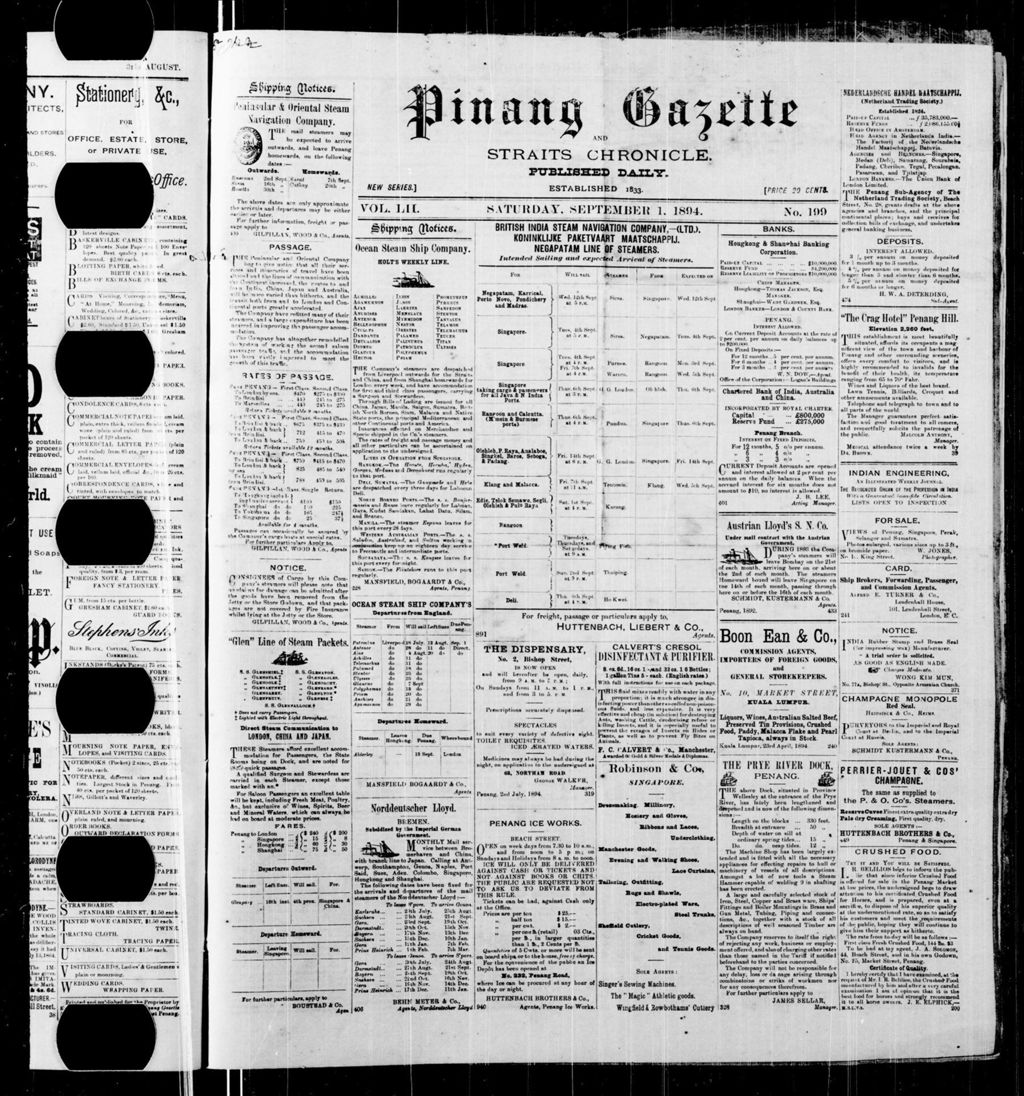 Miniature of Pinang Gazette and Straits Chronicle 01 September 1894