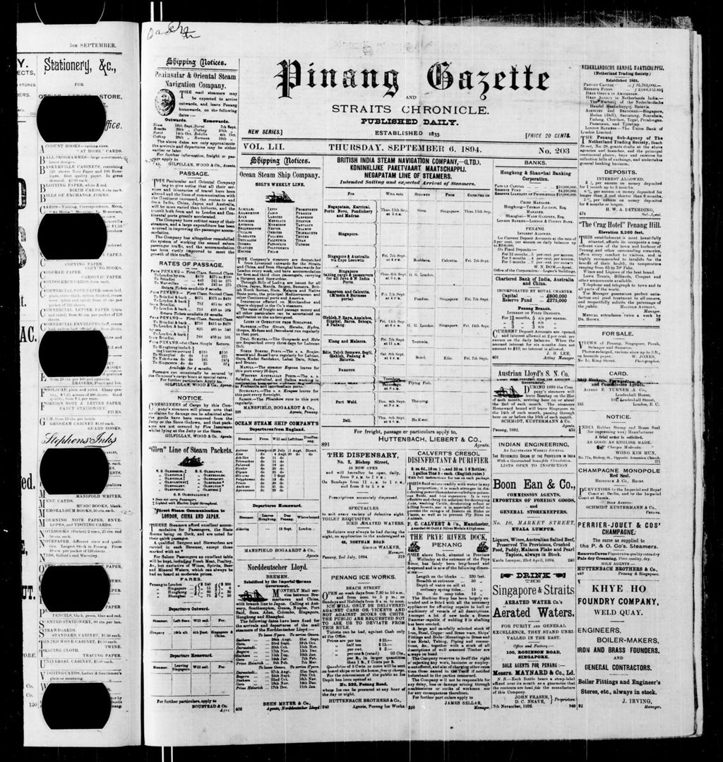 Miniature of Pinang Gazette and Straits Chronicle 06 September 1894