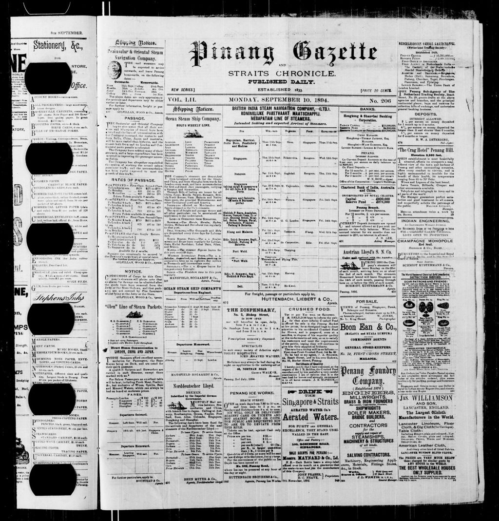 Miniature of Pinang Gazette and Straits Chronicle 10 September 1894