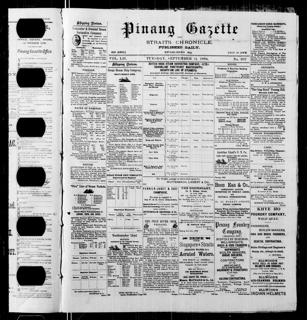 Miniature of Pinang Gazette and Straits Chronicle 11 September 1894