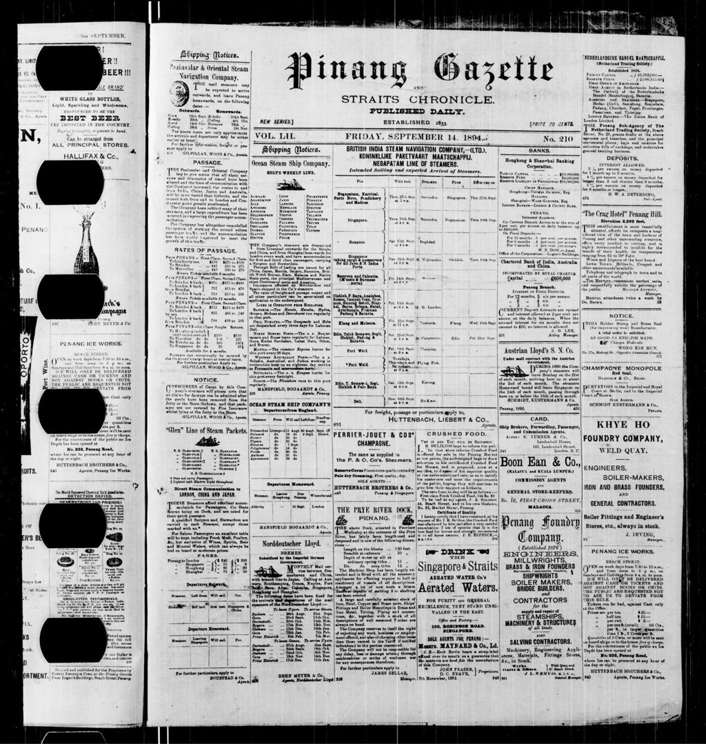 Miniature of Pinang Gazette and Straits Chronicle 14 September 1894