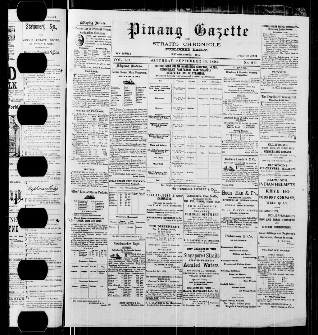 Miniature of Pinang Gazette and Straits Chronicle 15 September 1894