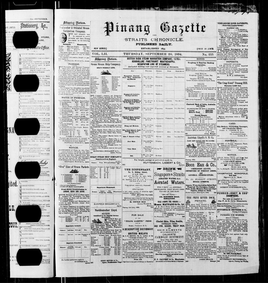 Miniature of Pinang Gazette and Straits Chronicle 20 September 1894