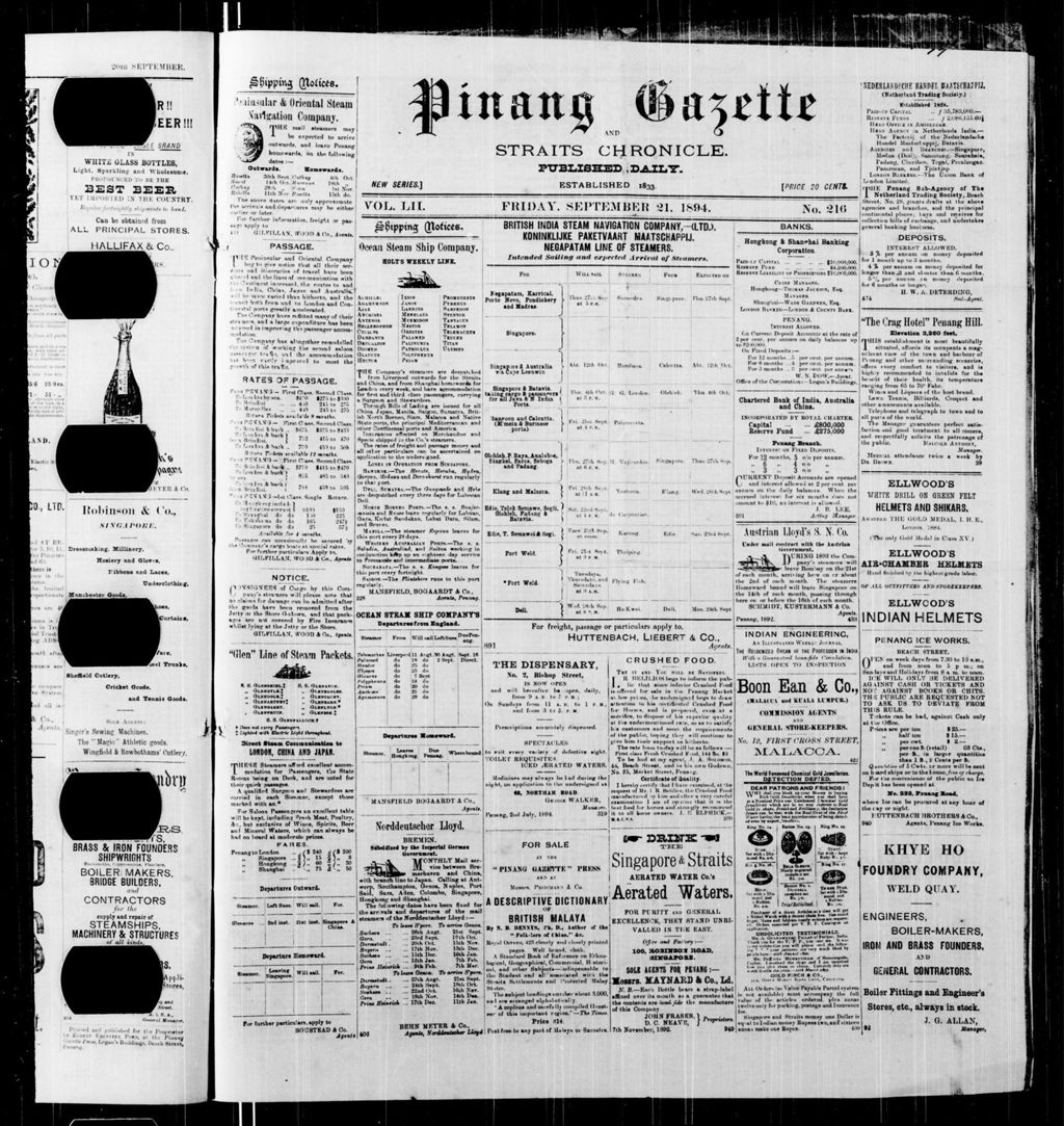 Miniature of Pinang Gazette and Straits Chronicle 21 September 1894