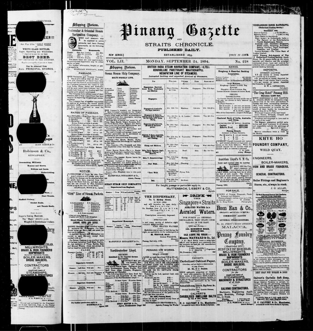 Miniature of Pinang Gazette and Straits Chronicle 24 September 1894