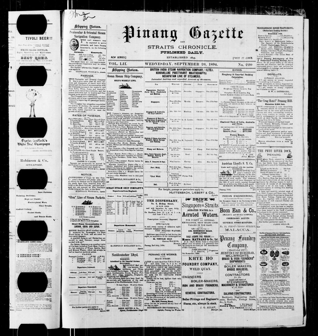 Miniature of Pinang Gazette and Straits Chronicle 26 September 1894