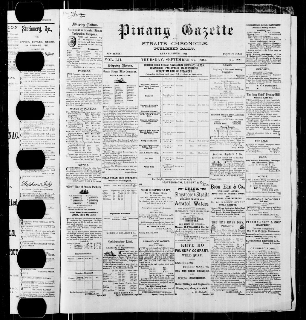 Miniature of Pinang Gazette and Straits Chronicle 27 September 1894