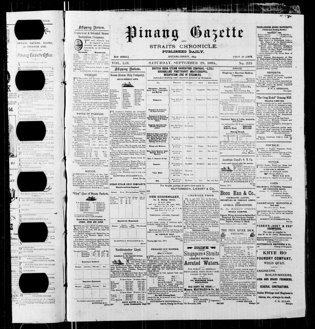 Miniature of Pinang Gazette and Straits Chronicle 29 September 1894