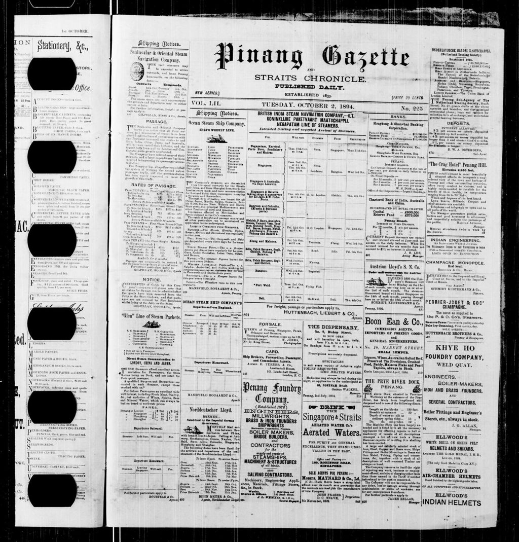 Miniature of Pinang Gazette and Straits Chronicle 02 October 1894