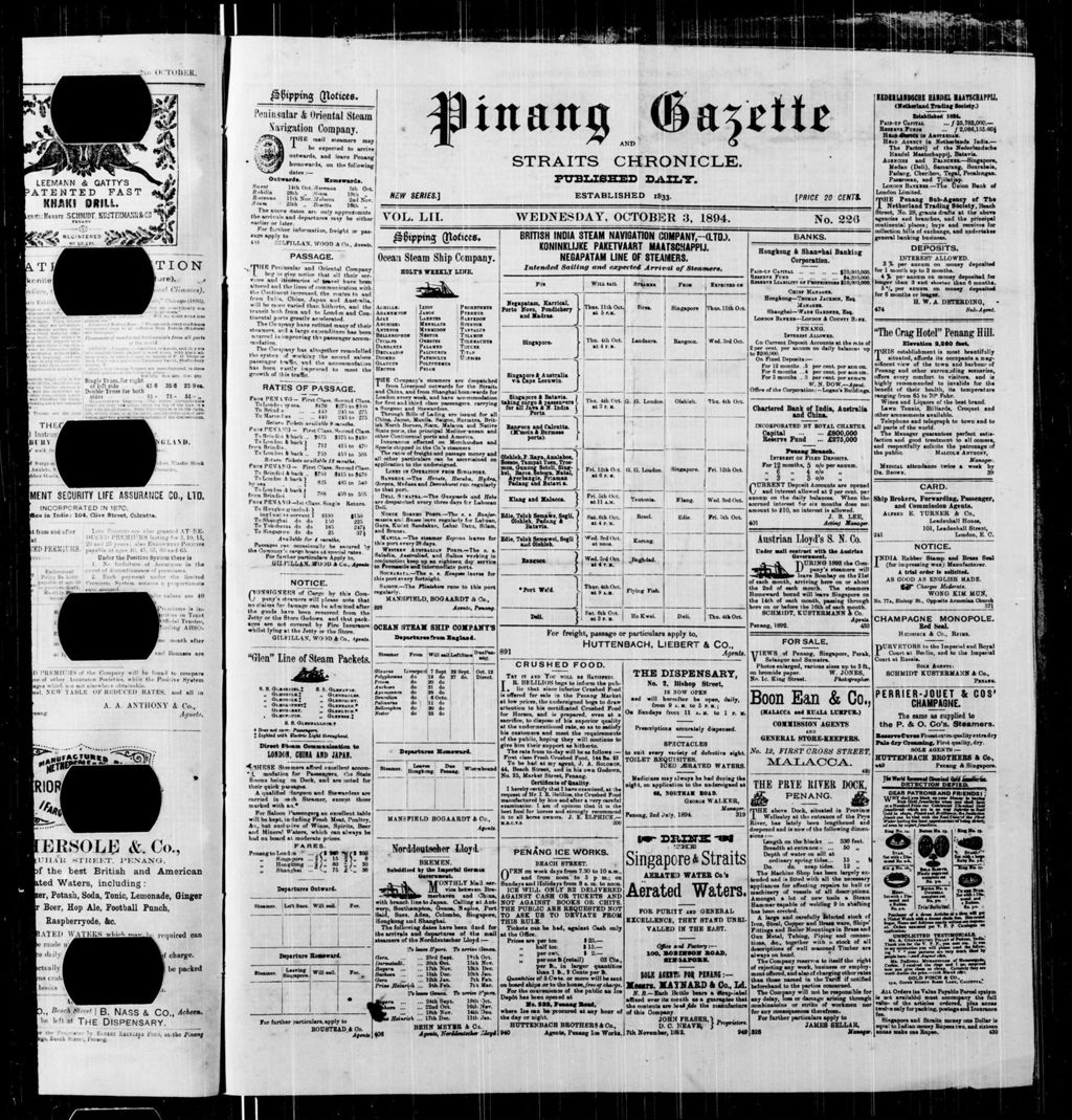 Miniature of Pinang Gazette and Straits Chronicle 03 October 1894