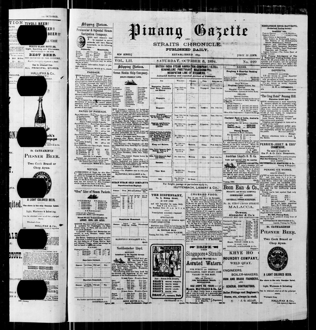 Miniature of Pinang Gazette and Straits Chronicle 06 October 1894