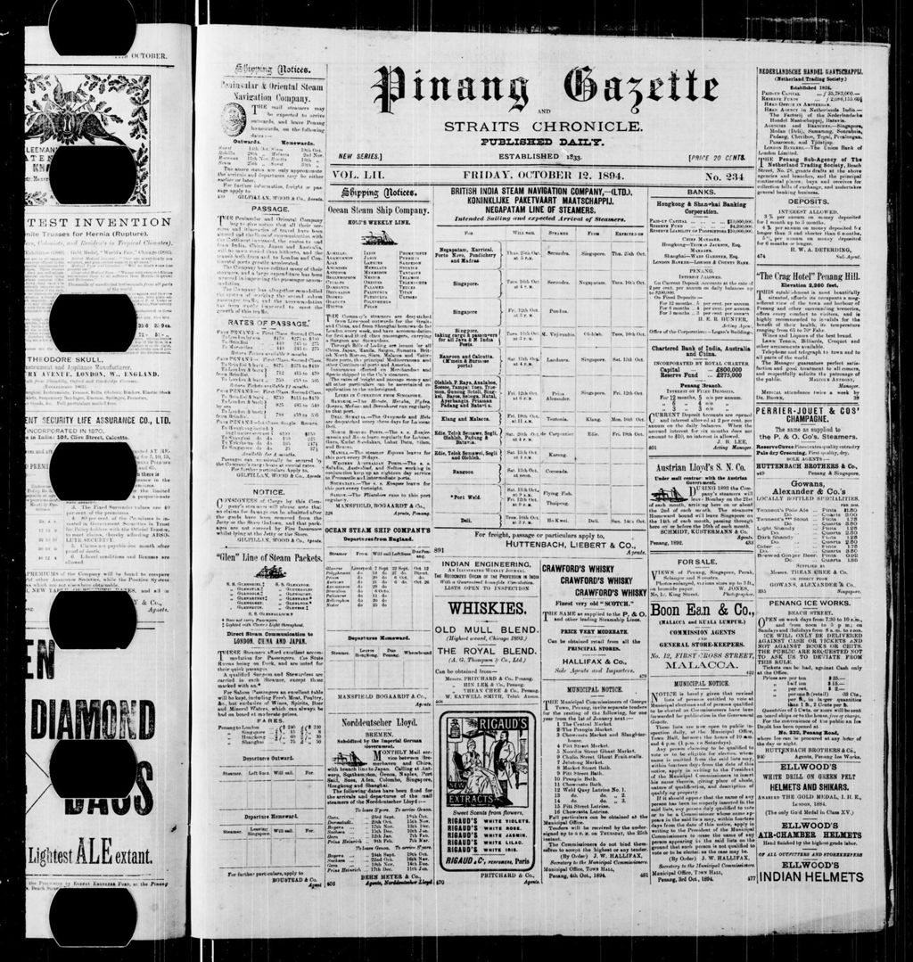 Miniature of Pinang Gazette and Straits Chronicle 12 October 1894