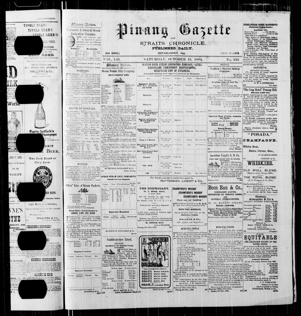 Miniature of Pinang Gazette and Straits Chronicle 13 October 1894