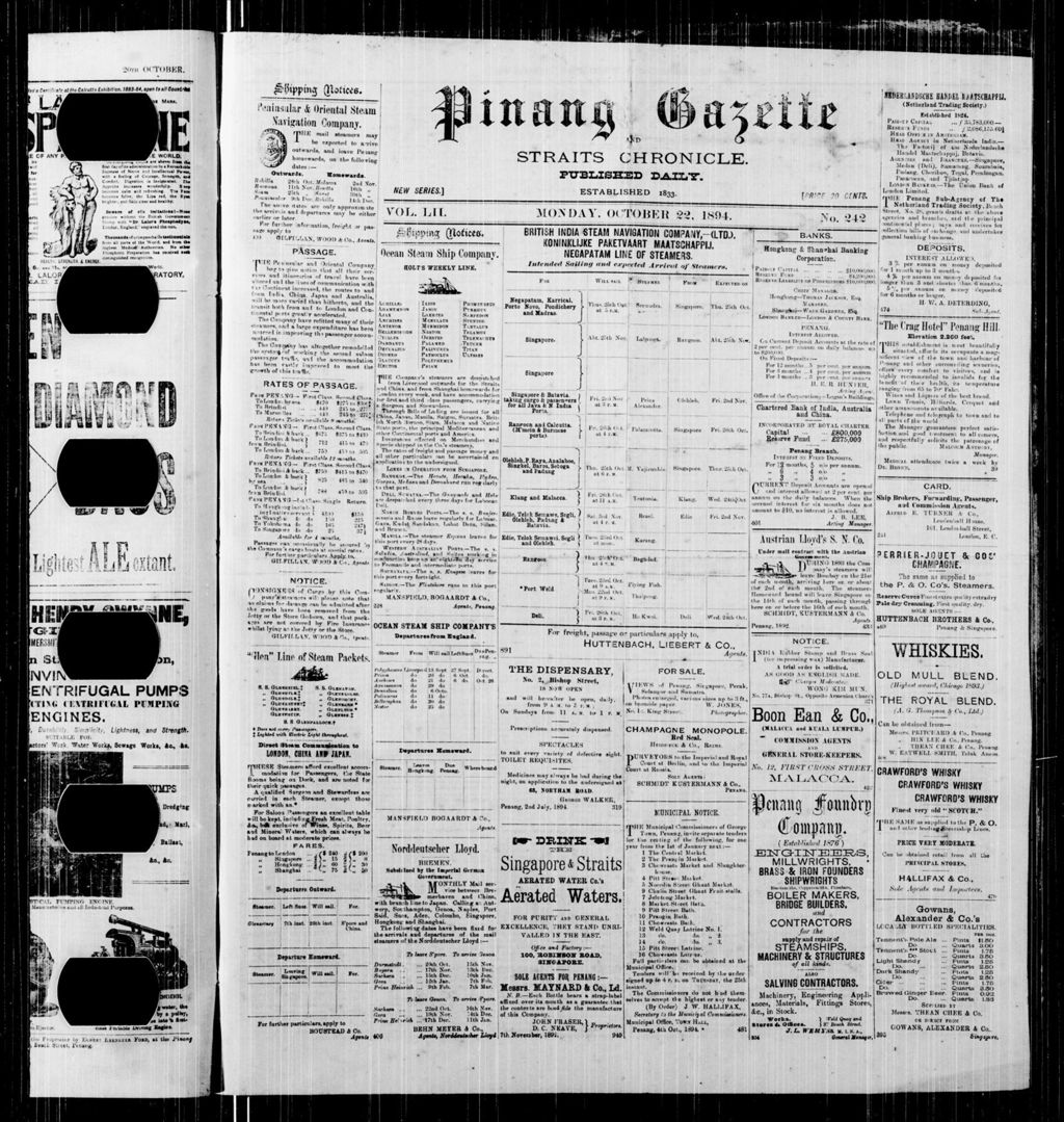 Miniature of Pinang Gazette and Straits Chronicle 22 October 1894