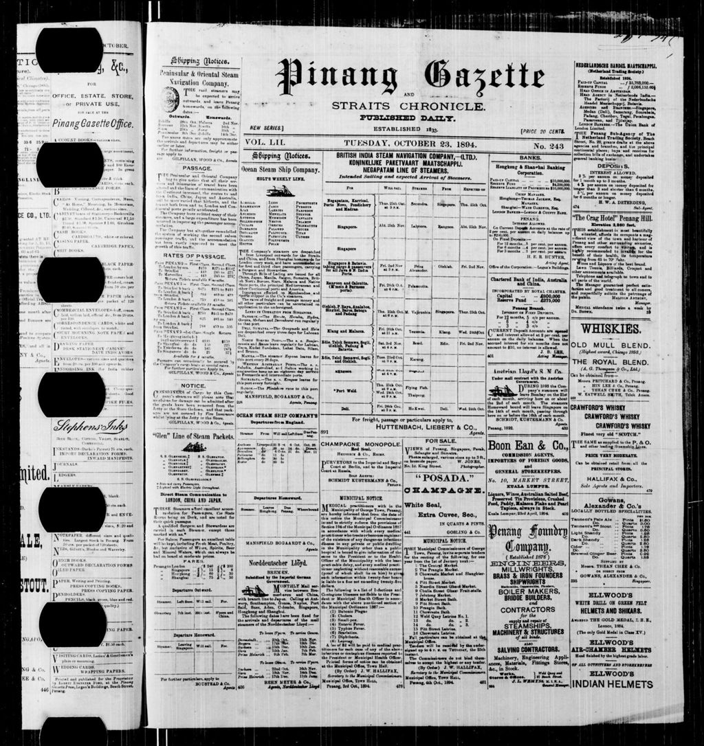 Miniature of Pinang Gazette and Straits Chronicle 23 October 1894