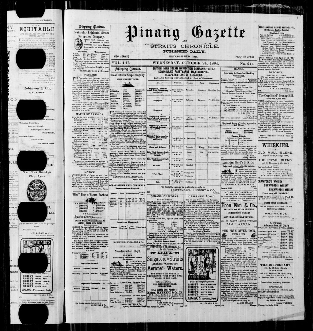 Miniature of Pinang Gazette and Straits Chronicle 24 October 1894