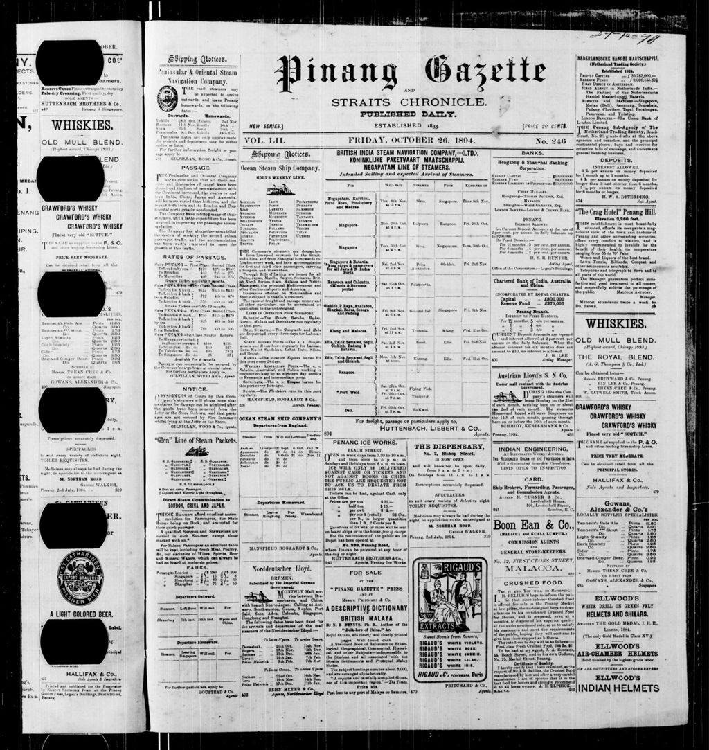 Miniature of Pinang Gazette and Straits Chronicle 26 October 1894