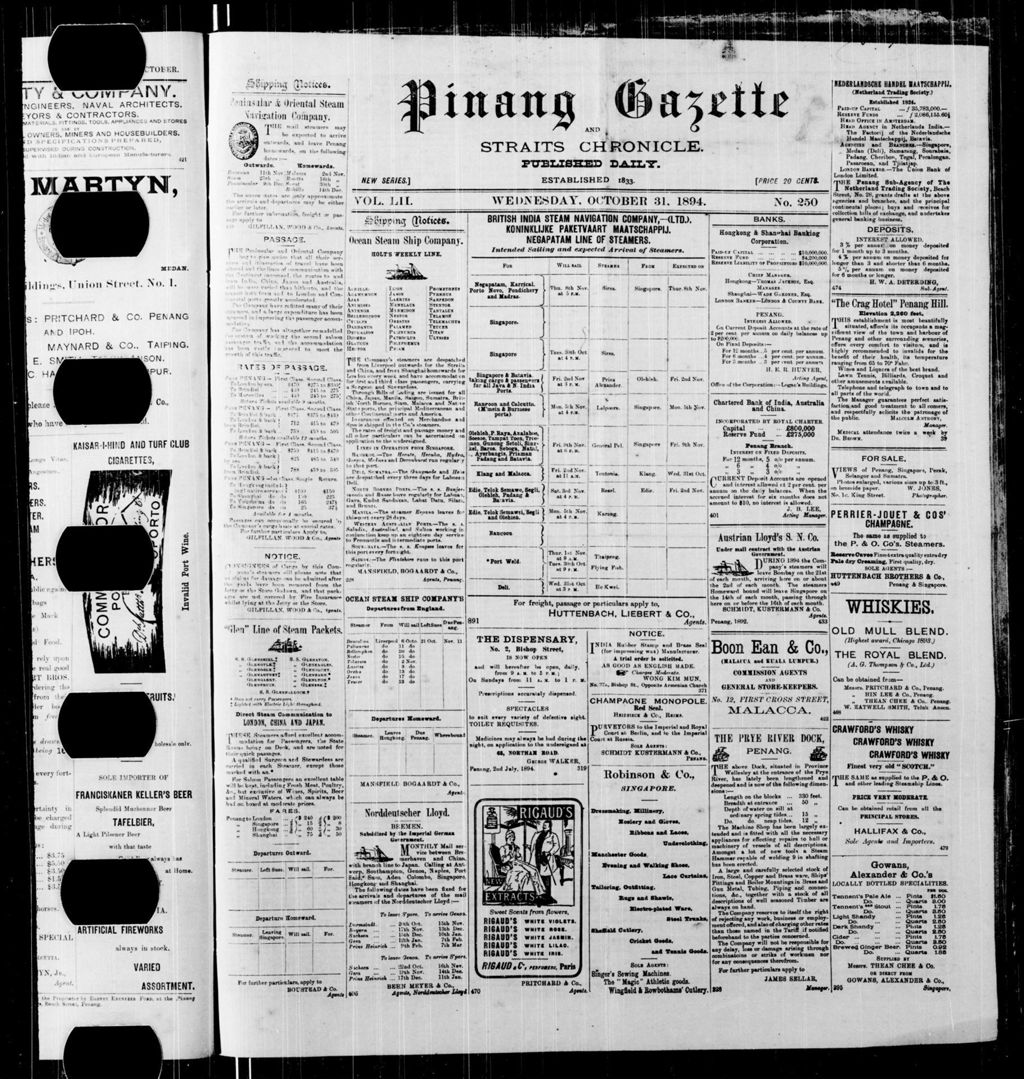 Miniature of Pinang Gazette and Straits Chronicle 31 October 1894