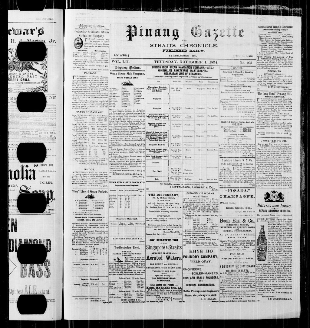 Miniature of Pinang Gazette and Straits Chronicle 01 November 1894