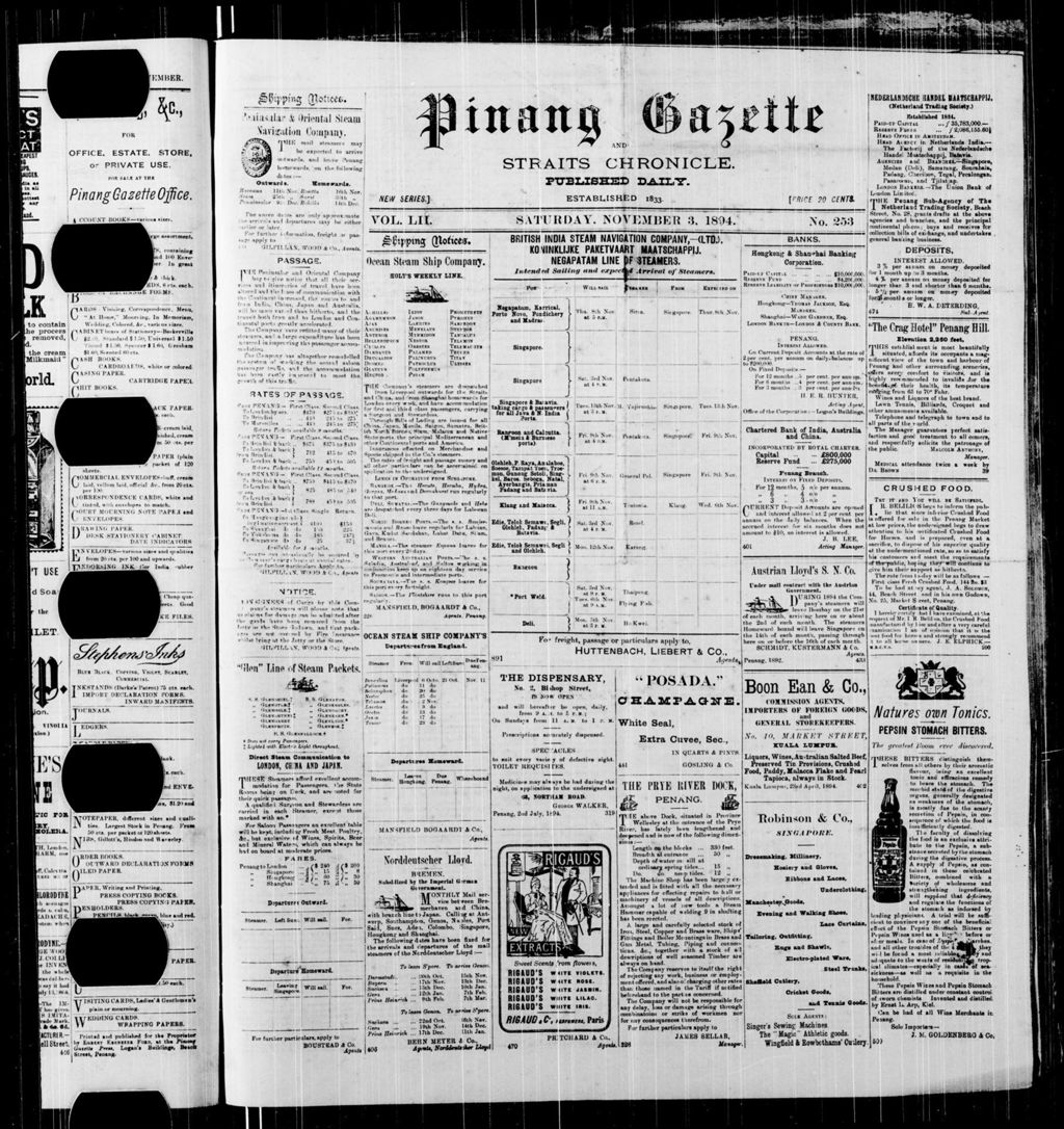 Miniature of Pinang Gazette and Straits Chronicle 03 November 1894