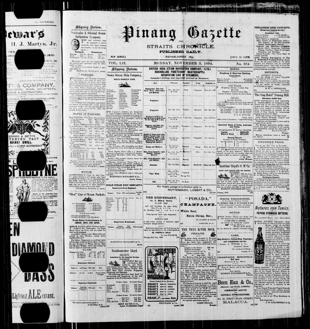 Miniature of Pinang Gazette and Straits Chronicle 05 November 1894