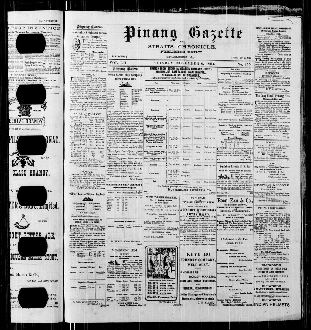 Miniature of Pinang Gazette and Straits Chronicle 06 November 1894