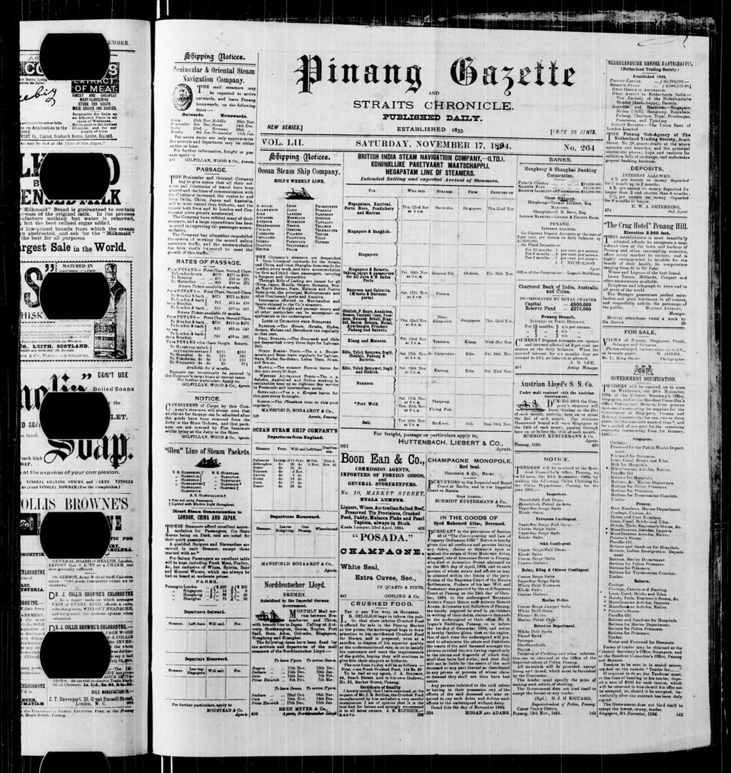 Miniature of Pinang Gazette and Straits Chronicle 17 November 1894