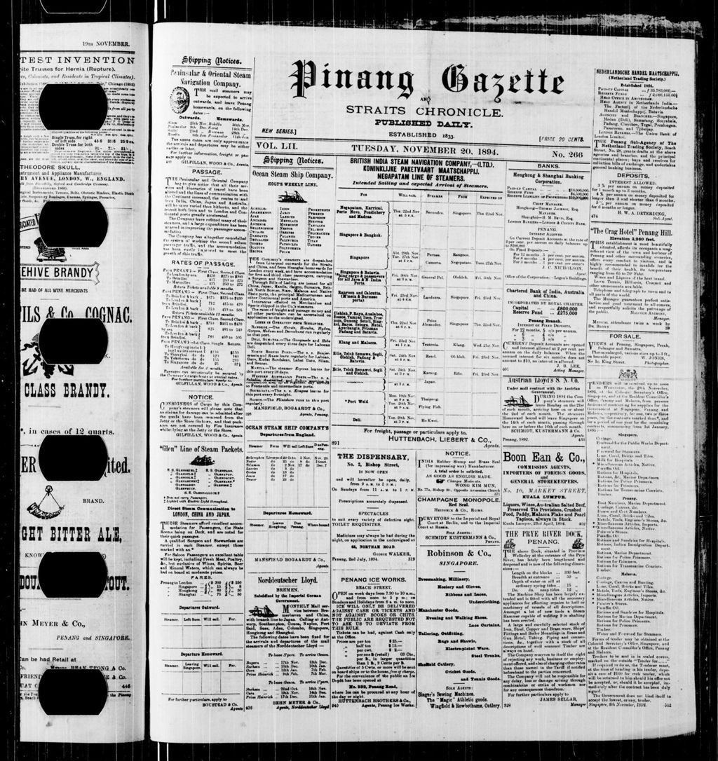 Miniature of Pinang Gazette and Straits Chronicle 20 November 1894