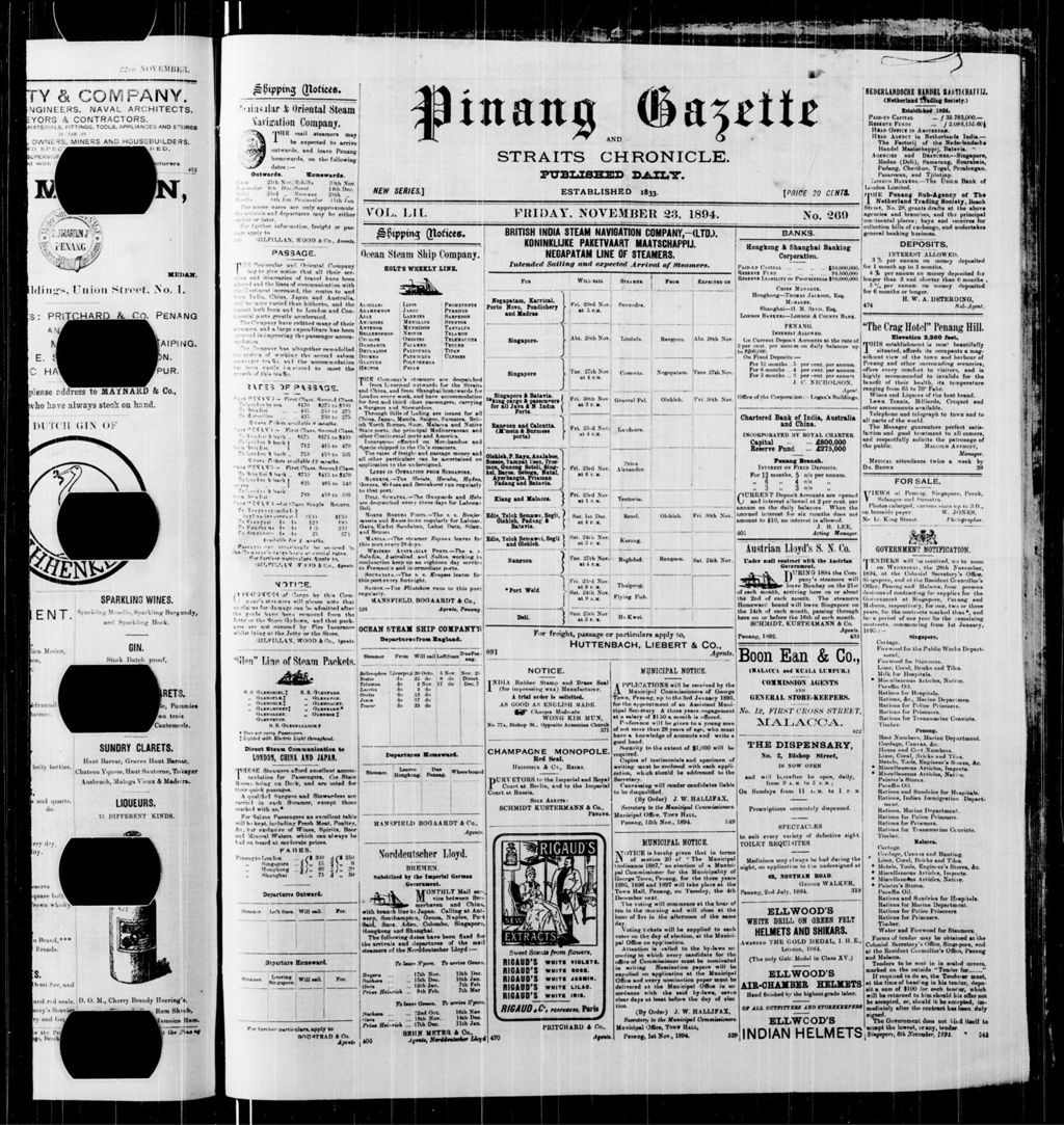 Miniature of Pinang Gazette and Straits Chronicle 23 November 1894