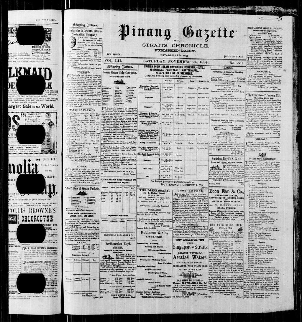 Miniature of Pinang Gazette and Straits Chronicle 24 November 1894