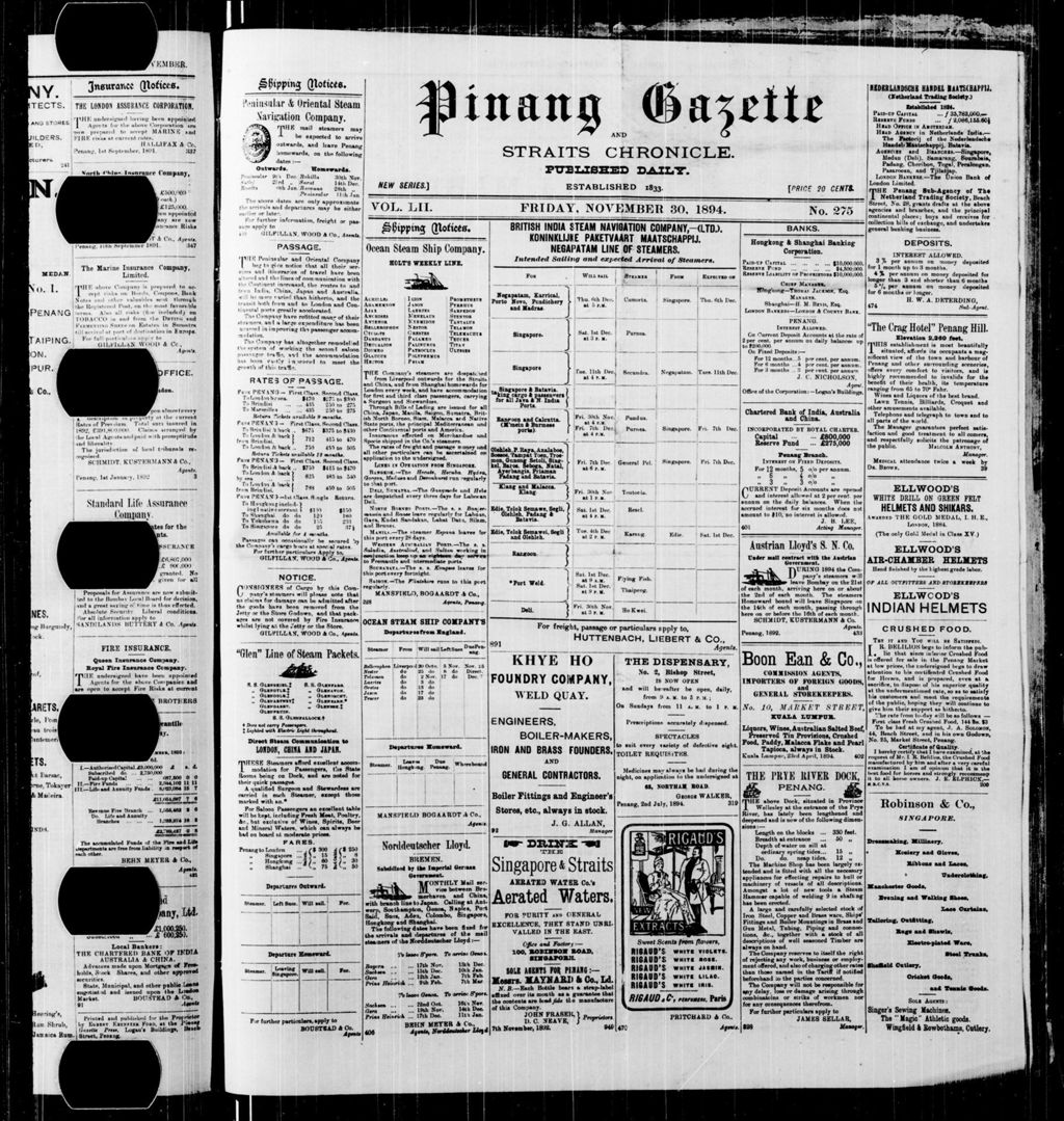 Miniature of Pinang Gazette and Straits Chronicle 30 November 1894