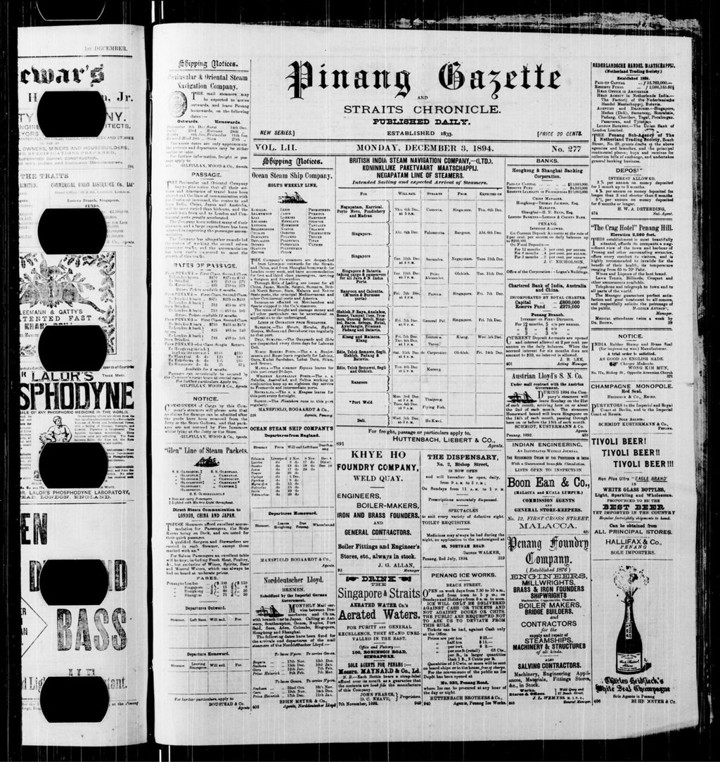 Miniature of Pinang Gazette and Straits Chronicle 03 December 1894