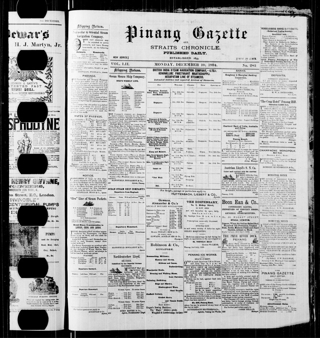 Miniature of Pinang Gazette and Straits Chronicle 10 December 1894